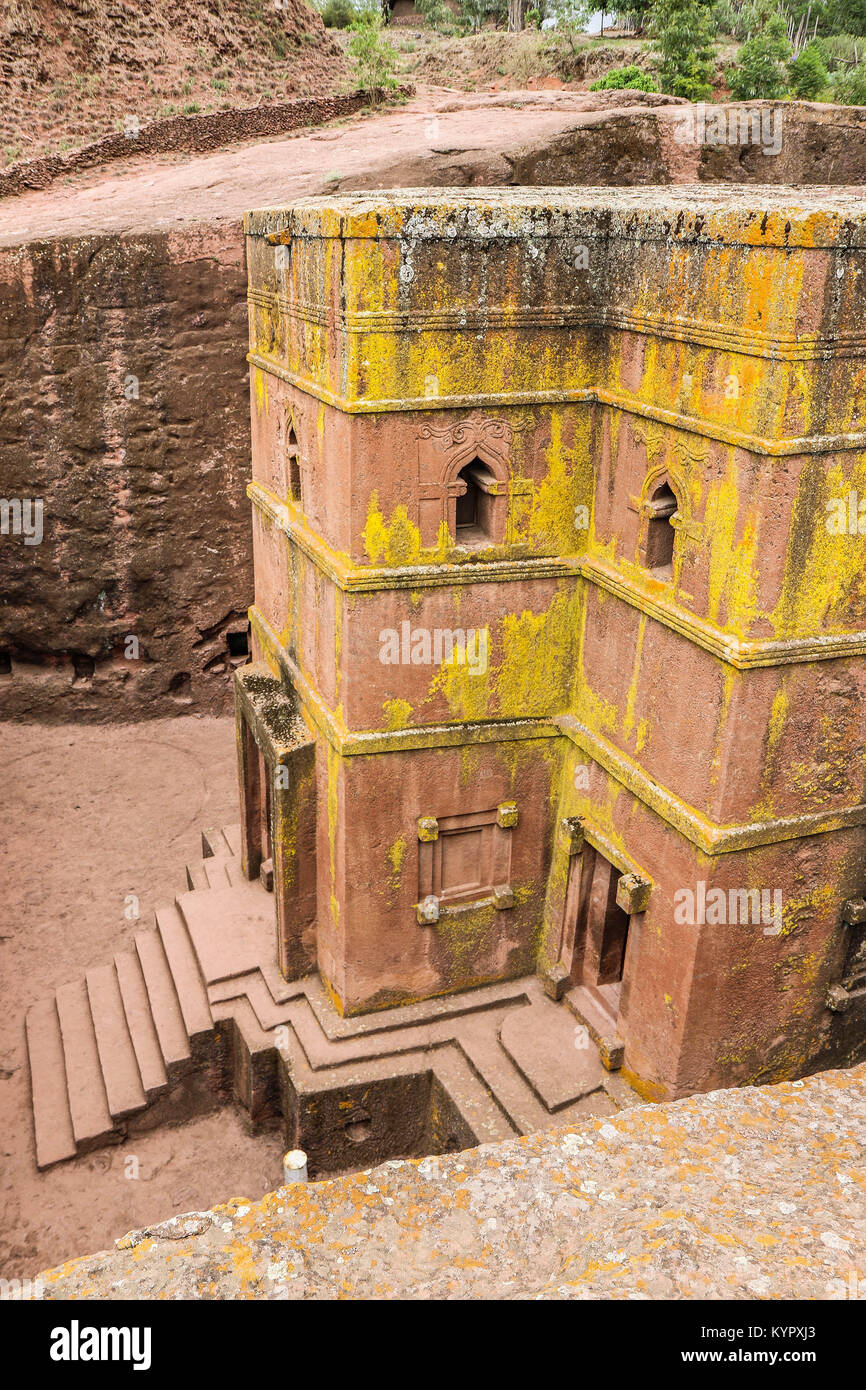 Lalibela, Etiopía es uno de los sitios históricos más importantes, está ubicado en el norte del país y es famosa por sus iglesias labradas en la roca. Foto de stock