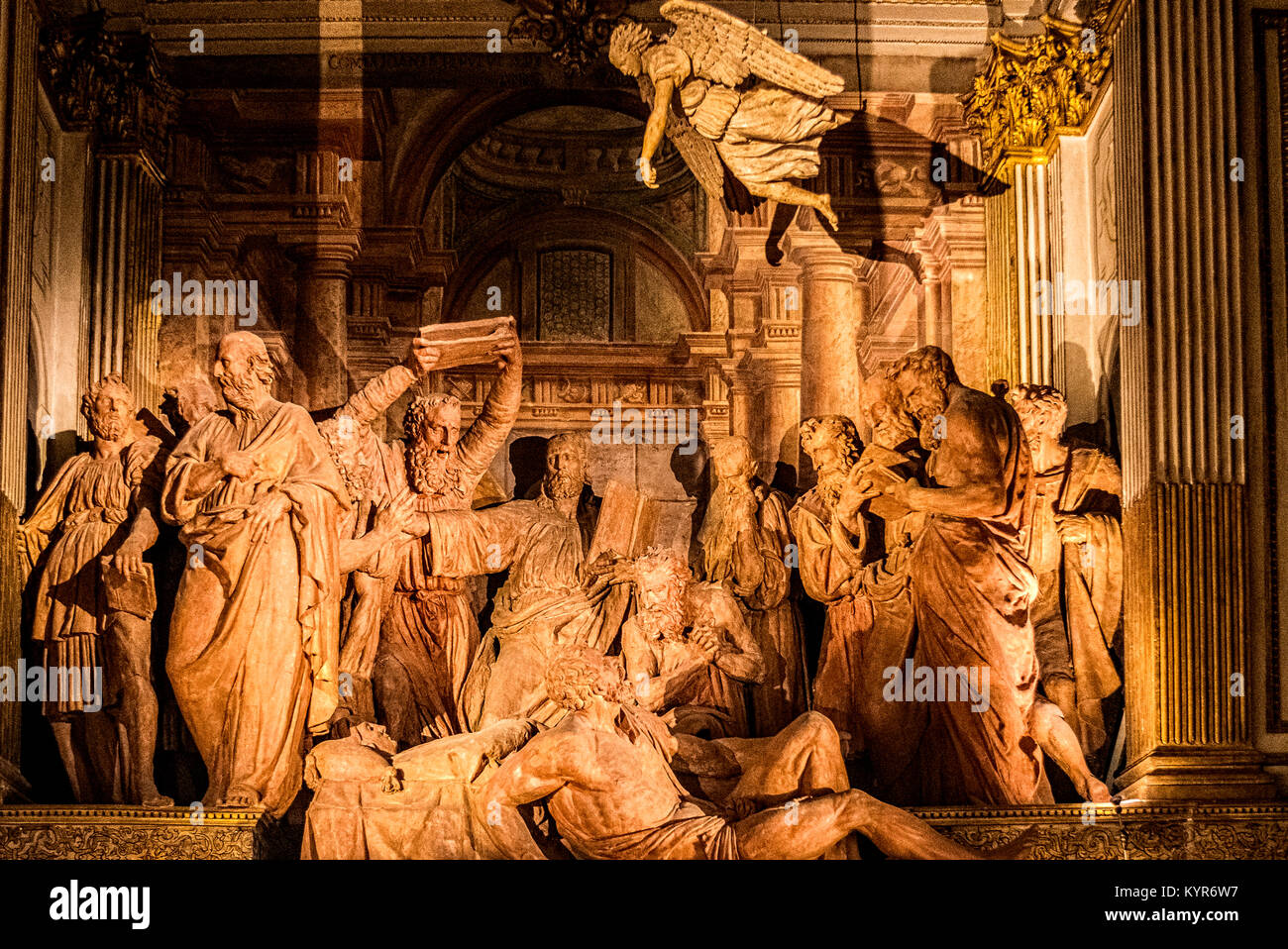 Italia Emilia Romagna Bolonia complejo monumental de Santa Maria della vita - Oratorio dei Battuti - Tránsito de la Virgen - Grupo escultórico de Alfonso Lombardi - 1519 -1522 Foto de stock