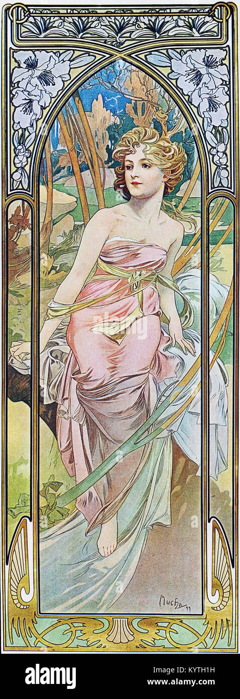 Alphonse Mucha (Alfons Maria) 1860 - 1939 Bella mujer rubia Foto de stock