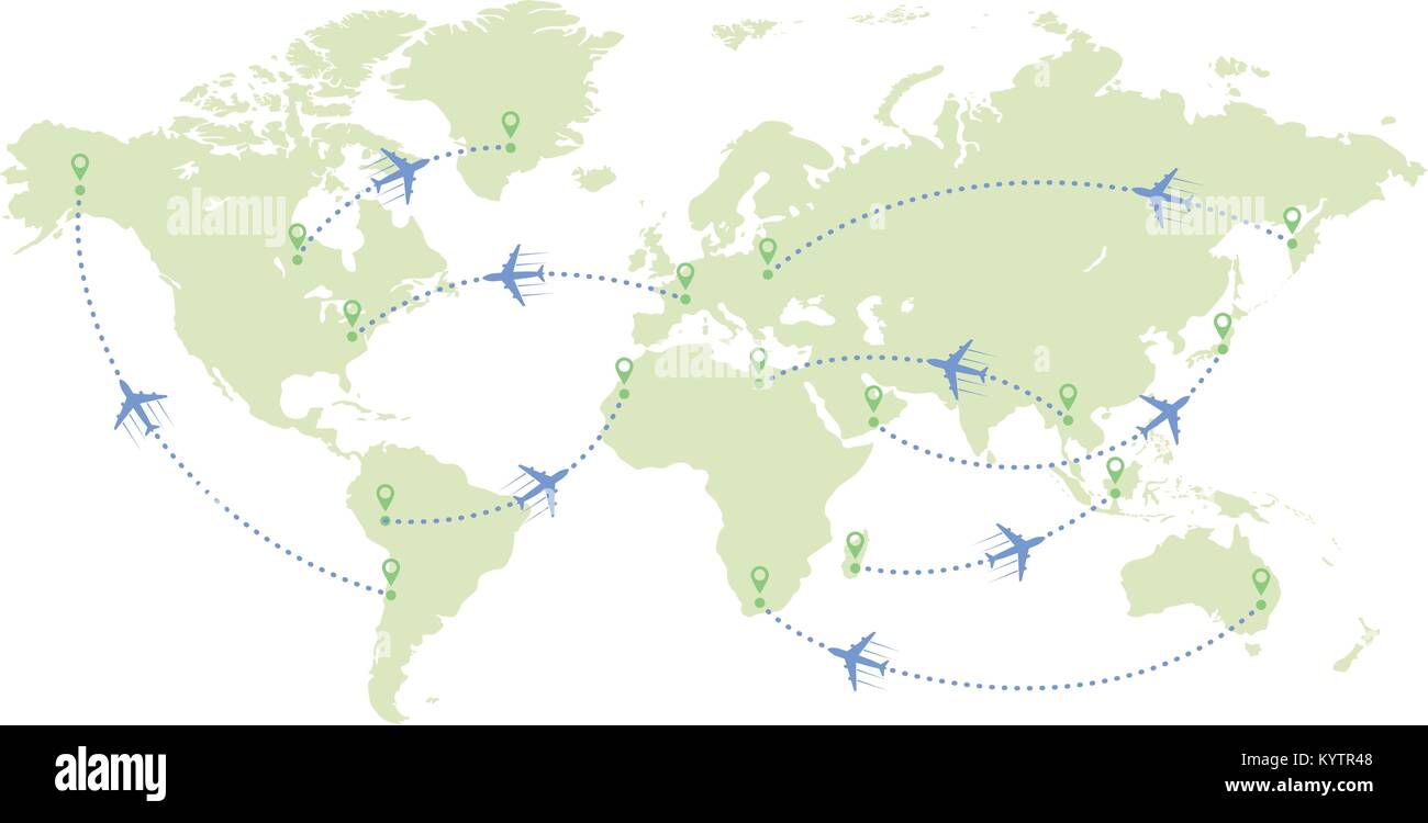 Mapa del mundo y aviones. Ilustración del Vector