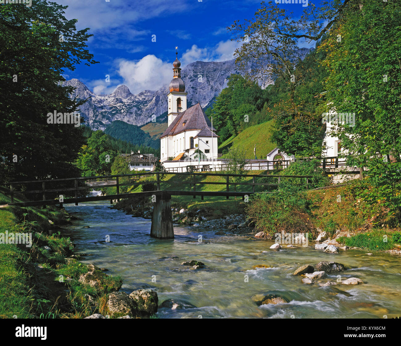 Iglesia de San Sebastián, Ramsau, cerca de Berchtesgaden, Alta Baviera, Alemania Foto de stock