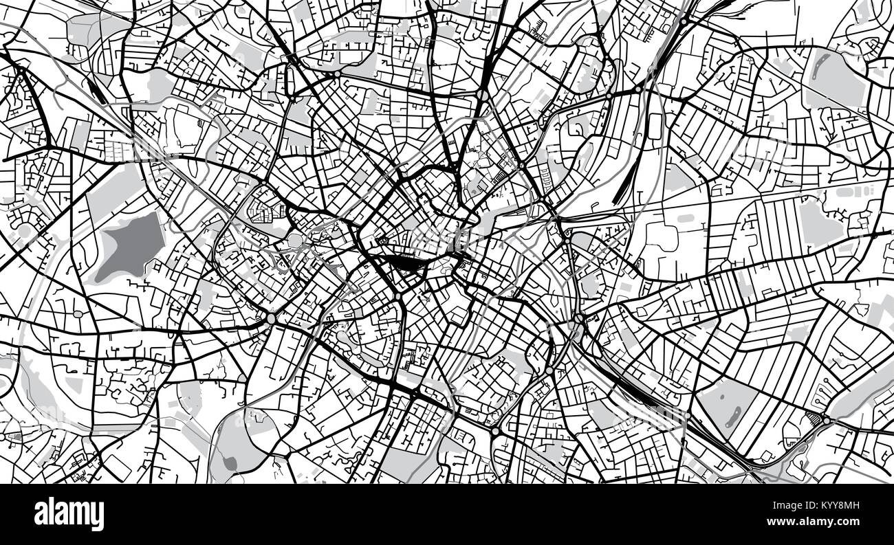Vector urbano mapa de la ciudad de Birmingham, Inglaterra Imagen Vector