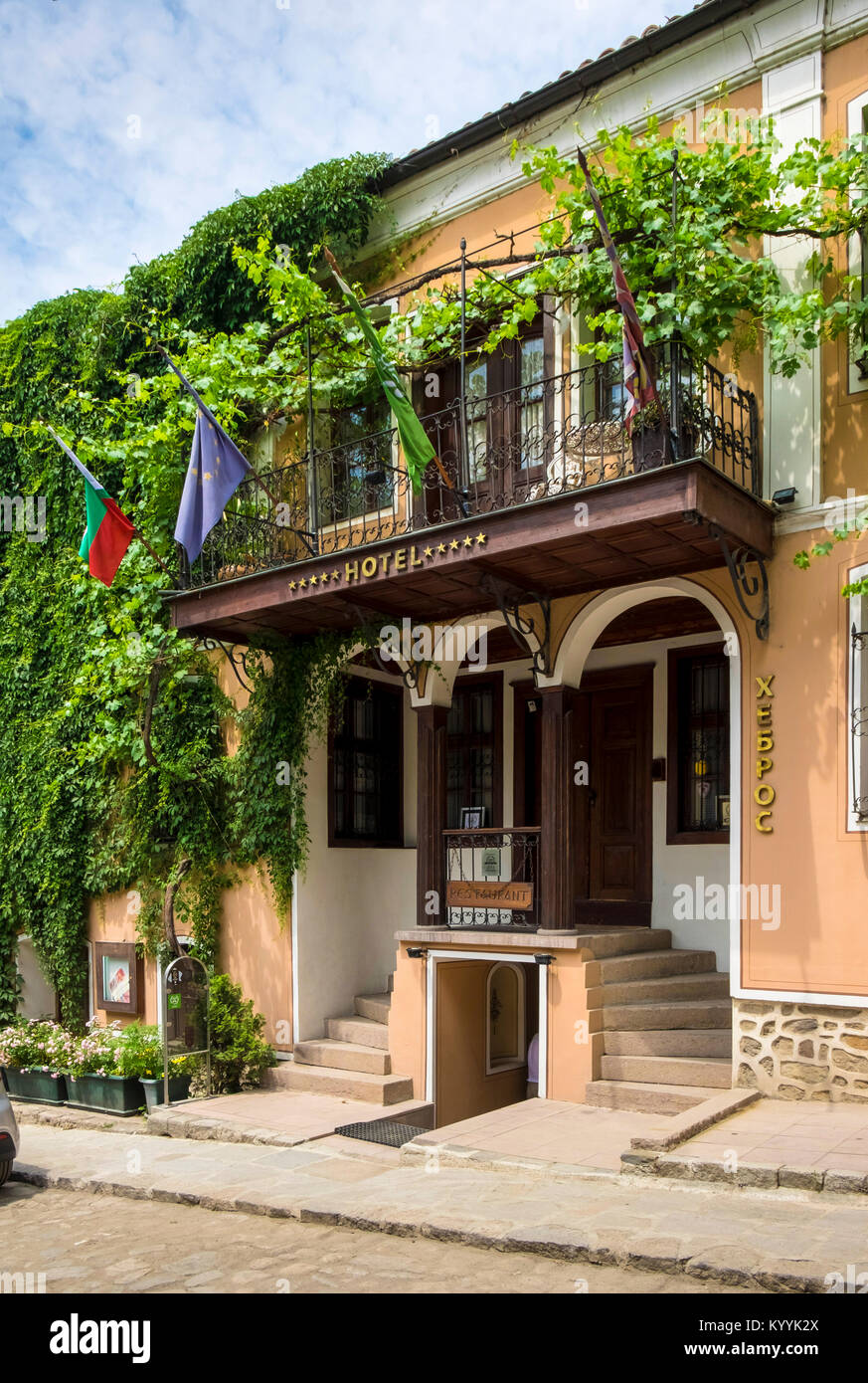 Hebros Hotel, un hotel con encanto, boutique y de lujo en una antigua mansión, en el casco antiguo de la ciudad de Plovdiv, Bulgaria, Europa Foto de stock