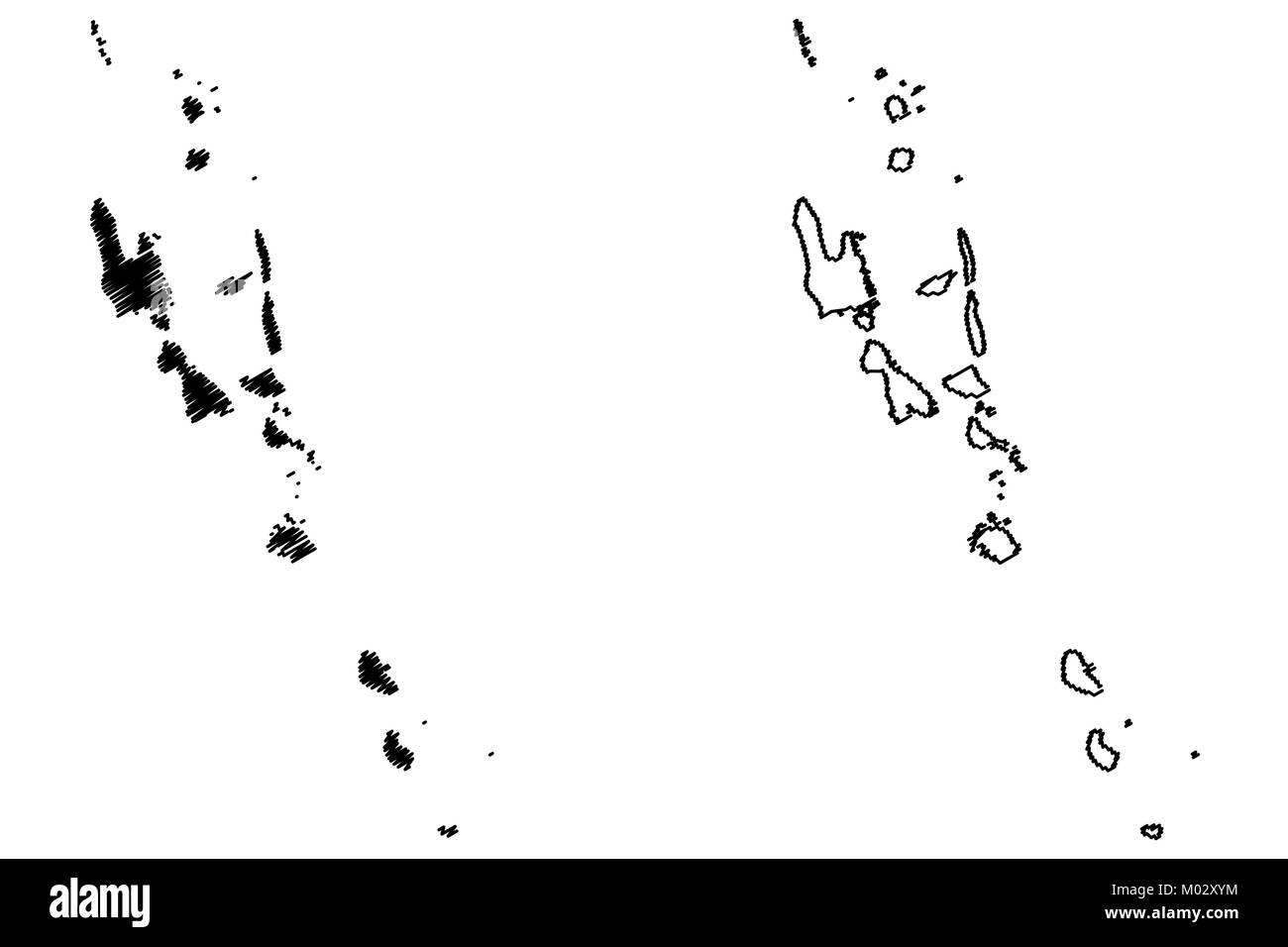 Vanuatu Mapa ilustración vectorial, scribble sketch República de Vanuatu, Nuevas Hébridas, Ilustración del Vector