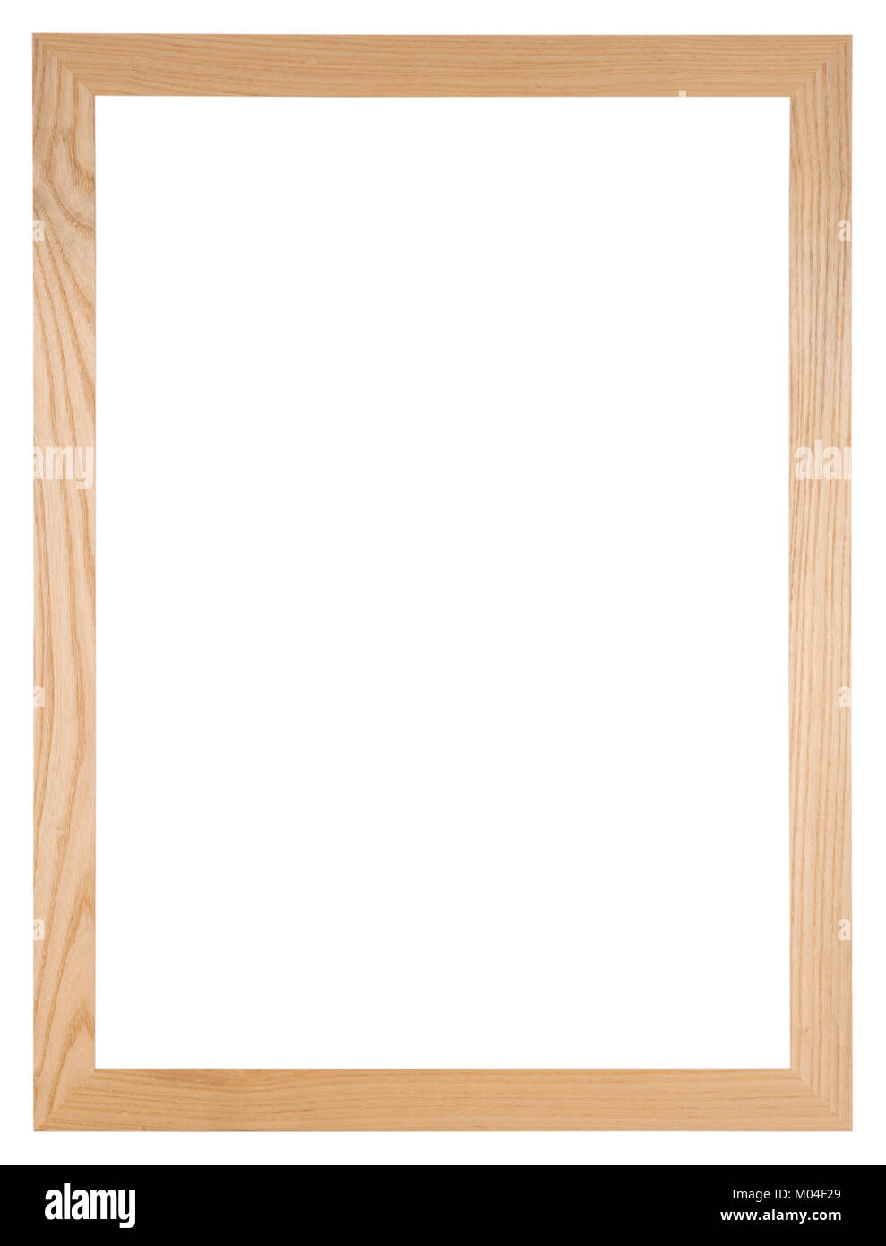 Marco de imagen vacío aislado en blanco, en formato vertical de roble claro Foto de stock