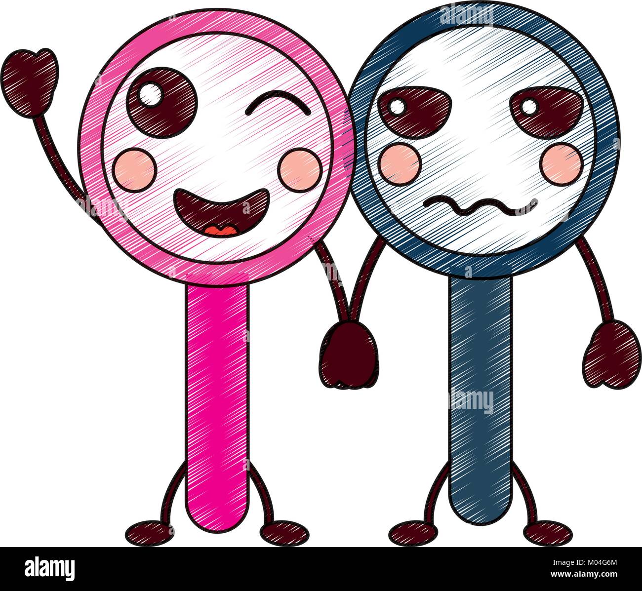 Dos Divertidos Dibujos Animados De Lupa Kawaii Imagen Vector De Stock Alamy