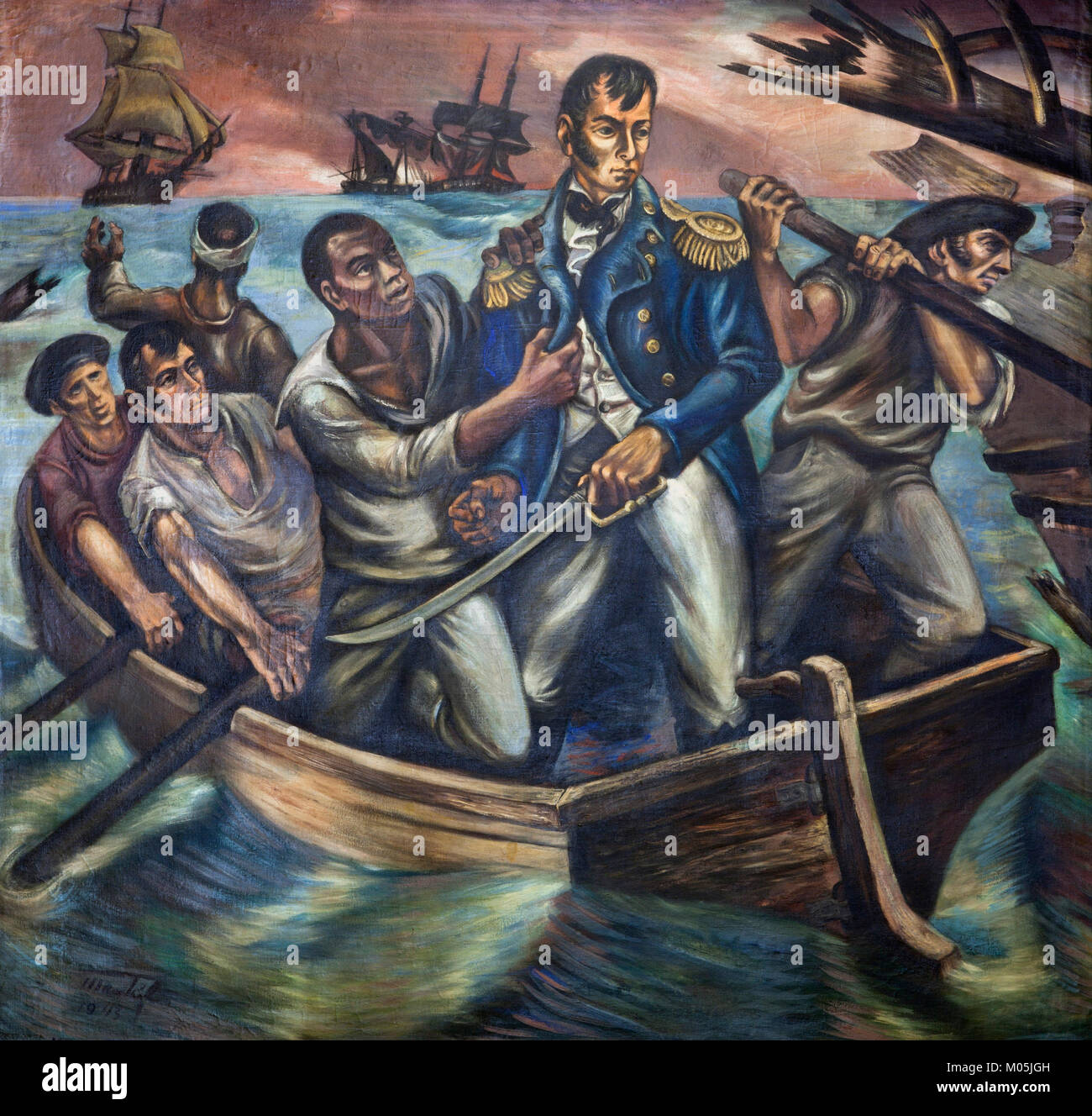 Cyrus Tiffany salva la vida del almirante Perry en la batalla del Lago Erie Foto de stock
