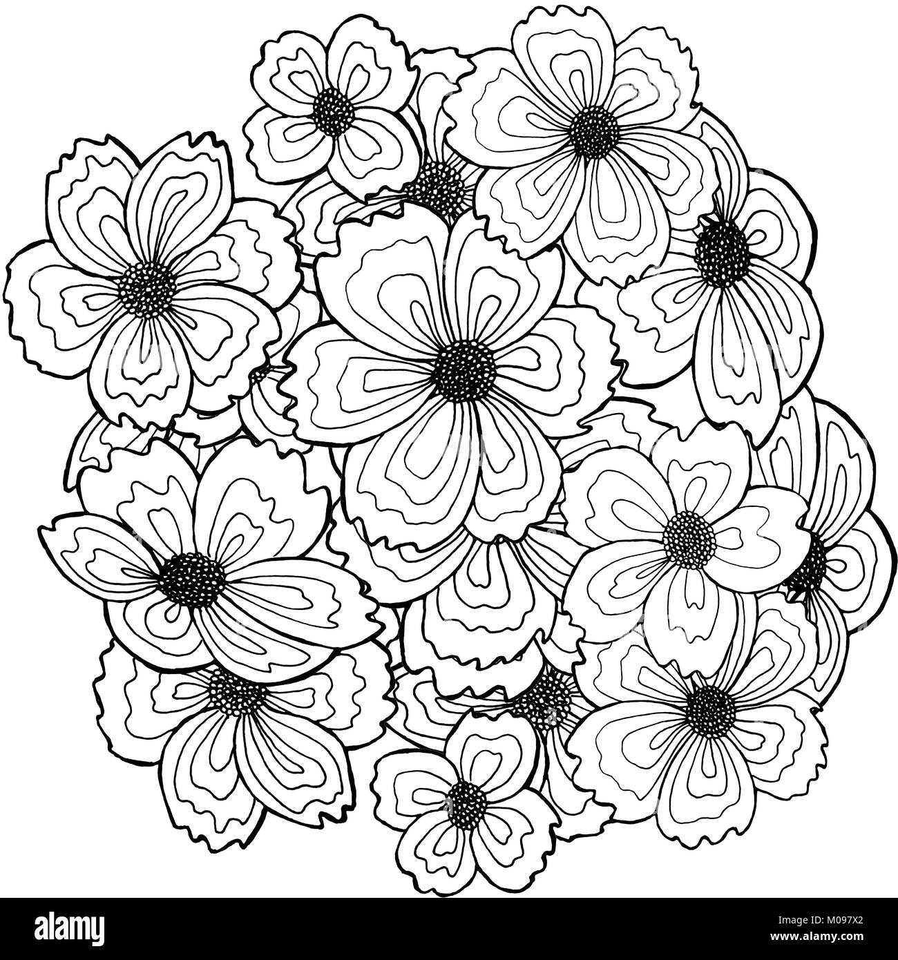 Conjunto de flores dibujadas a mano, la técnica del dibujo de línea,  adecuado para colorear Fotografía de stock - Alamy