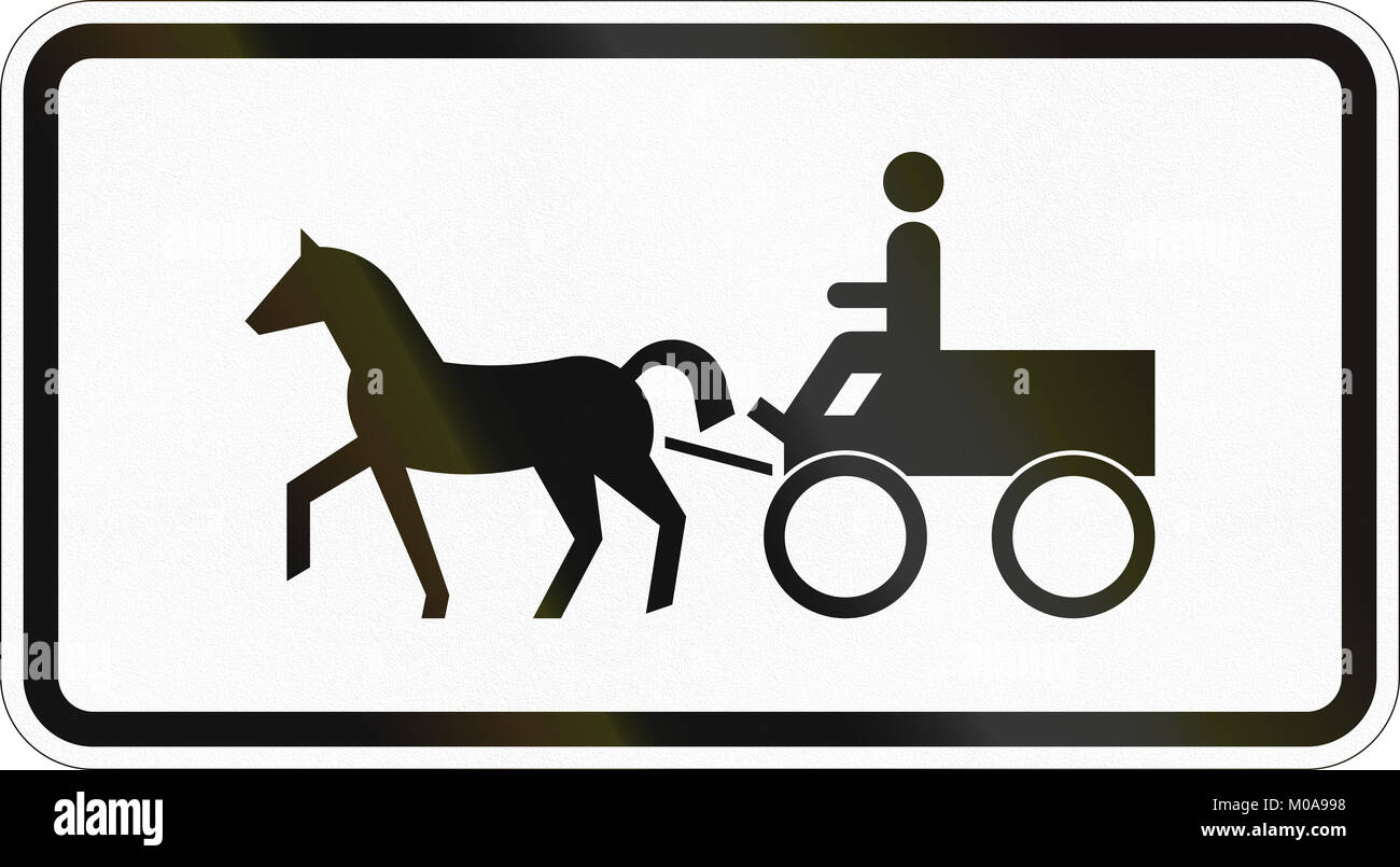 Señal de carretera complementaria utilizada en Alemania - carruajes tirados por caballos. Foto de stock