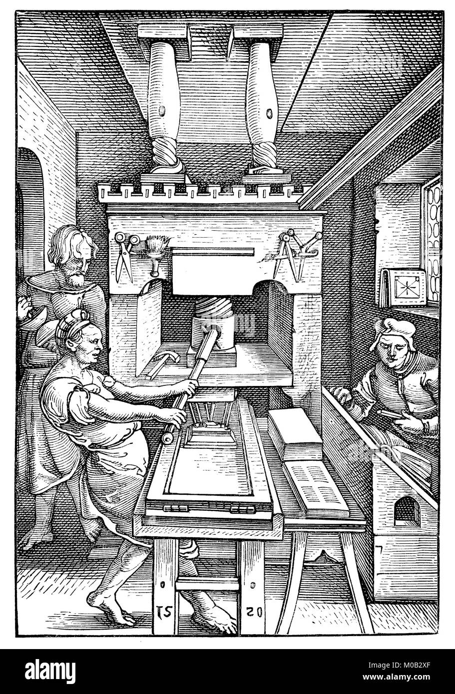 La imagen de un libro de imprenta desde los años 1520, mejoró la reproducción digital de una impresión original de 1880 Foto de stock