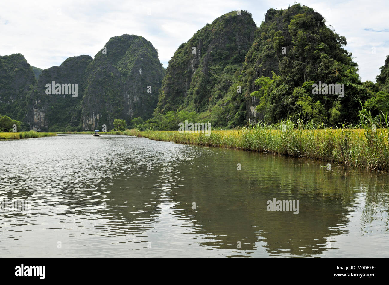 Ngo Dong Río y montañas karst en Tam Coc, provincia de Ninh Binh, Vietnam del norte Foto de stock