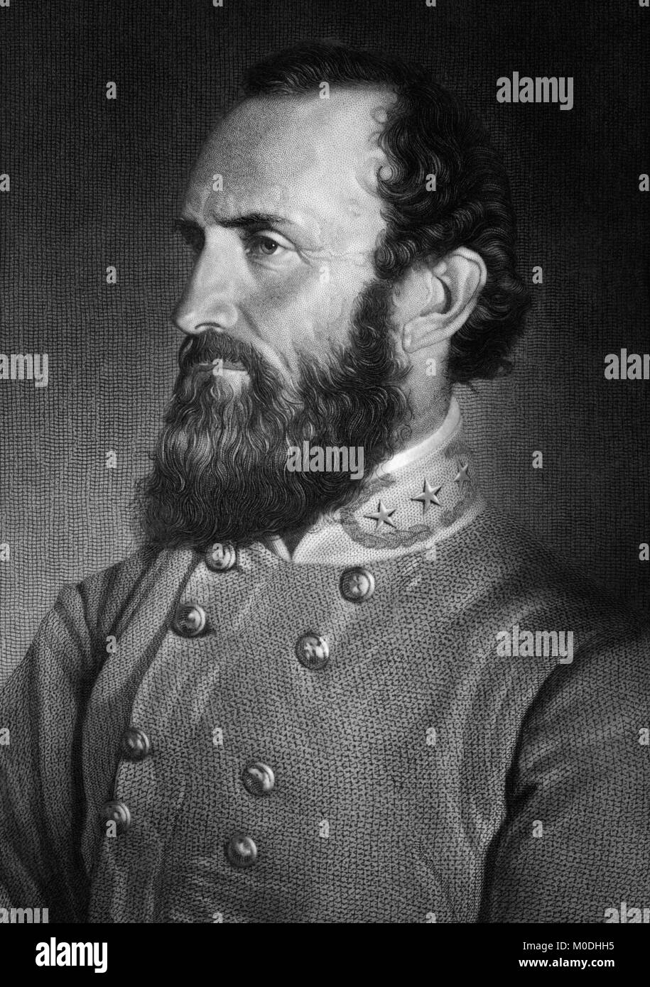 Thomas Jonathan 'Stonewall' Jackson (1824-1863) fue un Teniente General para los Estados Confederados de América (CSA) durante la Guerra Civil Americana, y el comandante confederado mejor conocido después de que el General Robert E. Lee. (Grabado de una foto retrato tomado el 26 de abril de 1869, siete días antes de ser herido en la batalla de Chancellorsville). Foto de stock