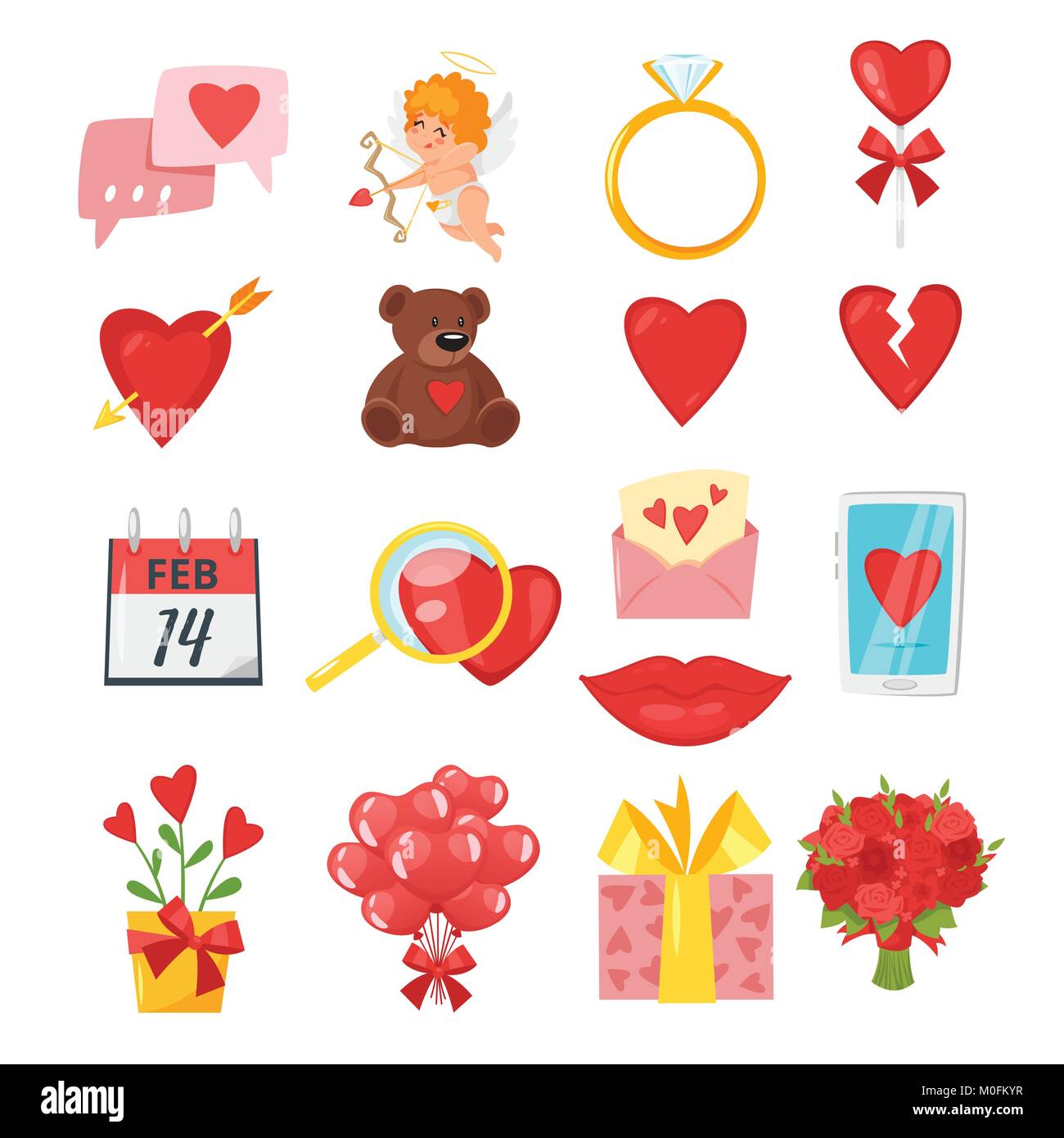 Ilustración vectorial de cartoon pegatinas para San Valentín vacaciones  Imagen Vector de stock - Alamy