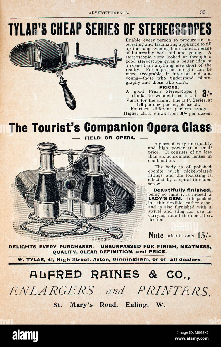 Visor estereoscopio baratos Tylars anuncio desde la fotografía en una cáscara de nuez, por el Kernel Iliffe & Sons, 1901 Foto de stock