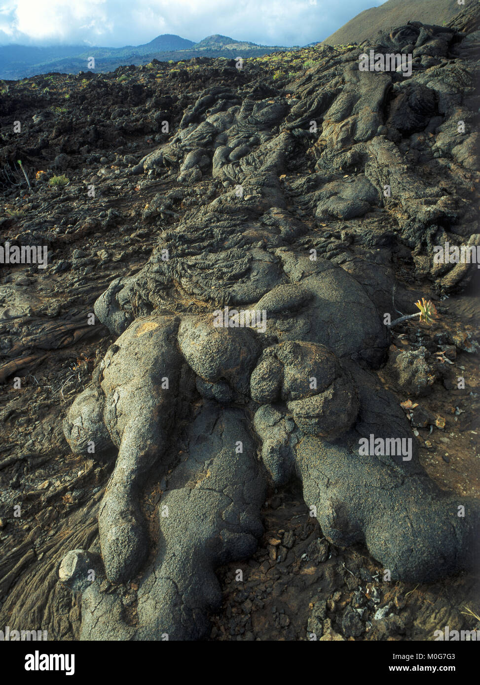 Lavas cordadas en el malpaís de Los Lajiales, El Hierro, Islas Canarias, España, Europa Foto de stock