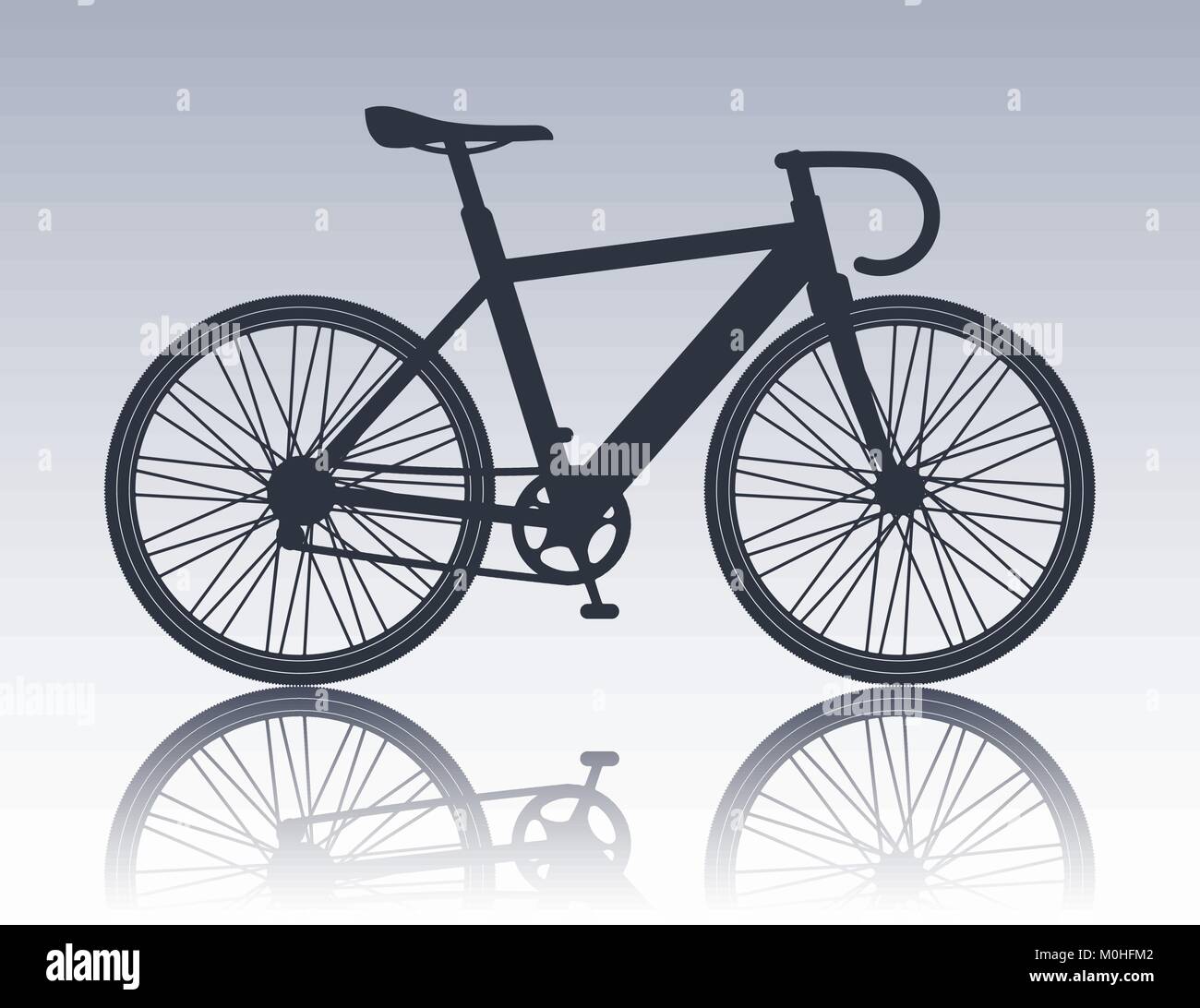 Silueta icono de montaña en bicicleta con reflejo de espejo, aislado en color negro, ilustración vectorial. Ilustración del Vector