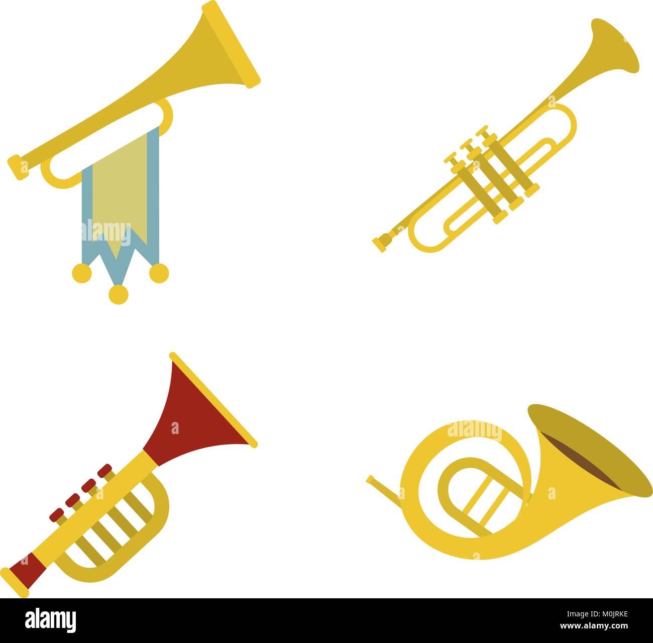 Conjunto de iconos de trompeta, tipo plano Ilustración del Vector