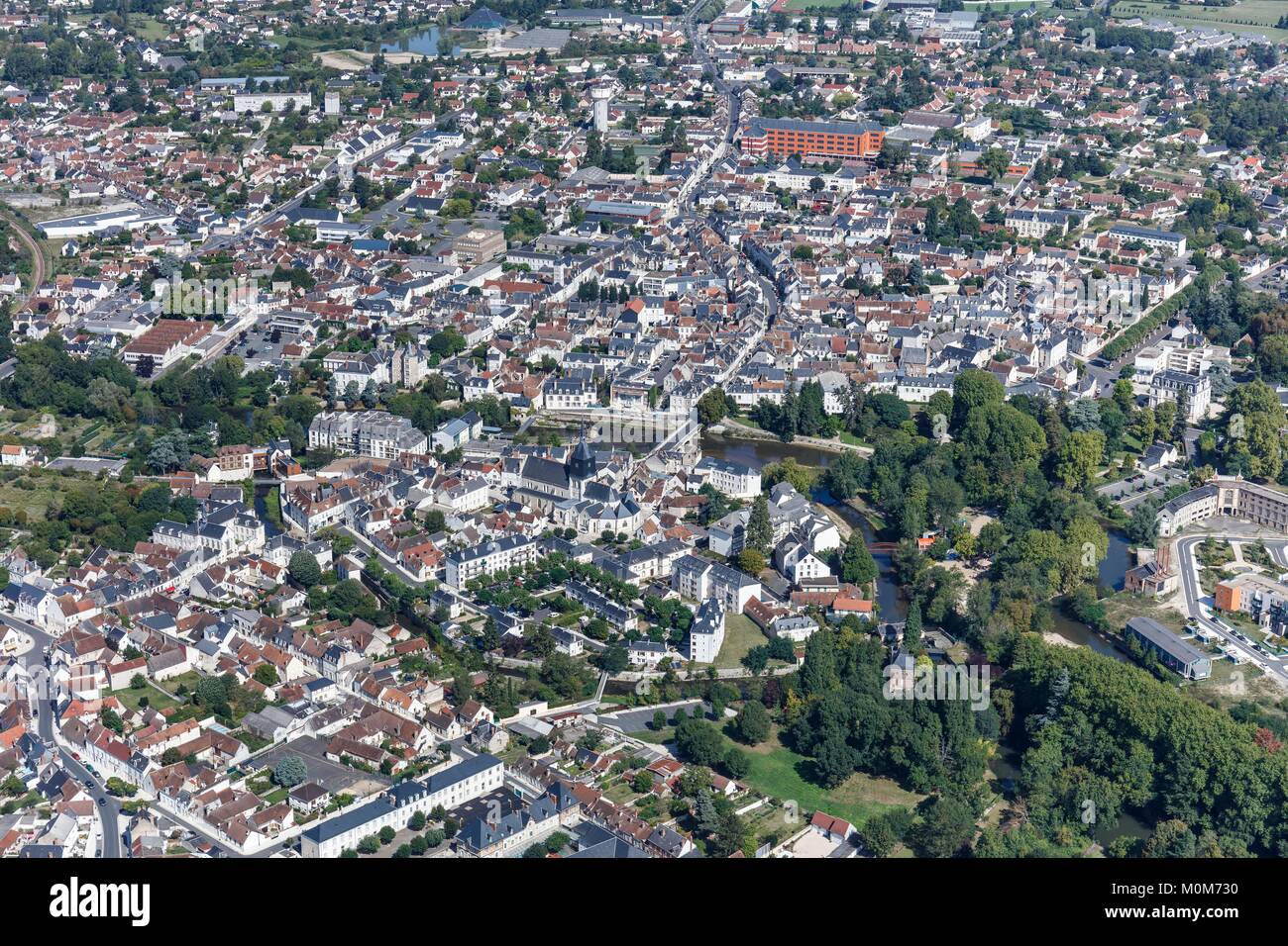 Francia, Loir et Cher,Romorantin Lanthenay,la ciudad (vista aérea) Foto de stock