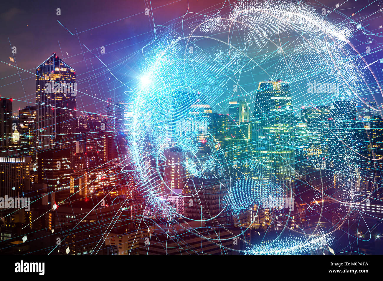 Smart City y el concepto de red mundial. Foto de stock