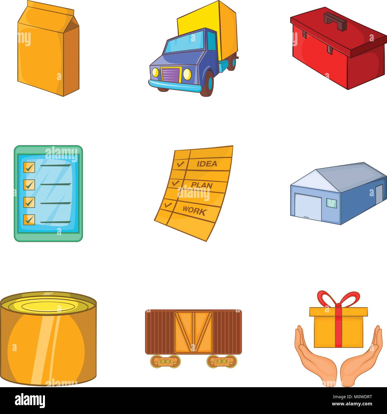 Almacenamiento de Mercancías, conjunto de iconos de estilo de dibujos  animados Imagen Vector de stock - Alamy