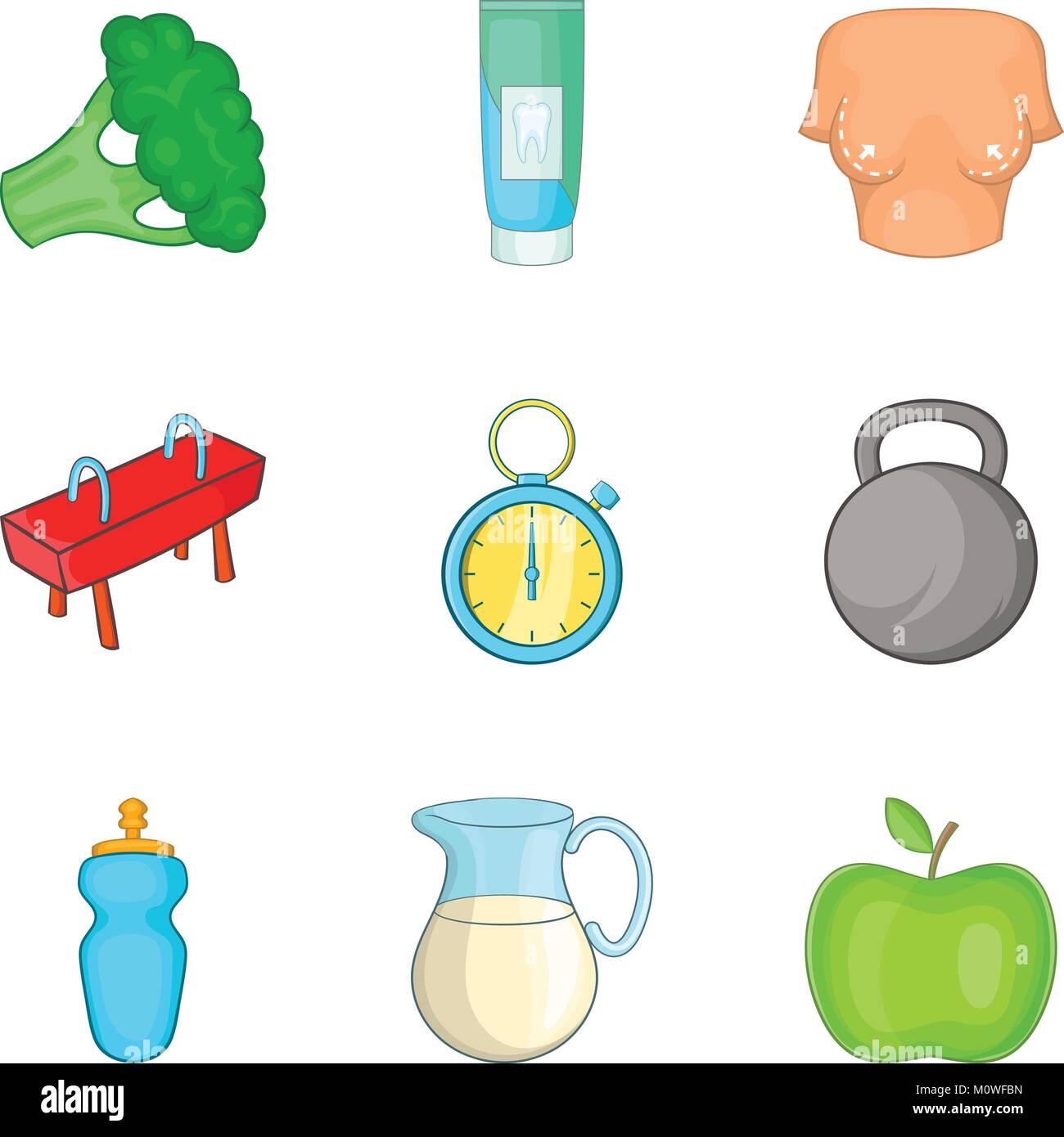 Iconos de bienestar de salud, estilo de dibujos animados Imagen Vector de  stock - Alamy