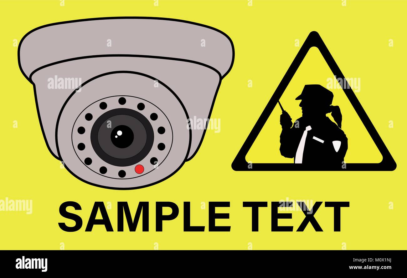 Diseño de un cartel de grabación con cámara de vigilancia del icono y mujer  guardia de seguridad en señal de advertencia Imagen Vector de stock - Alamy