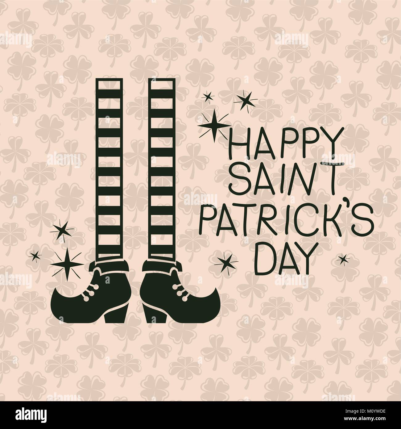 Cartel feliz día de San Patricio con piernas de duende con calcetines de  rayas en color verde silueta con el diseño del fondo de tréboles Imagen  Vector de stock - Alamy