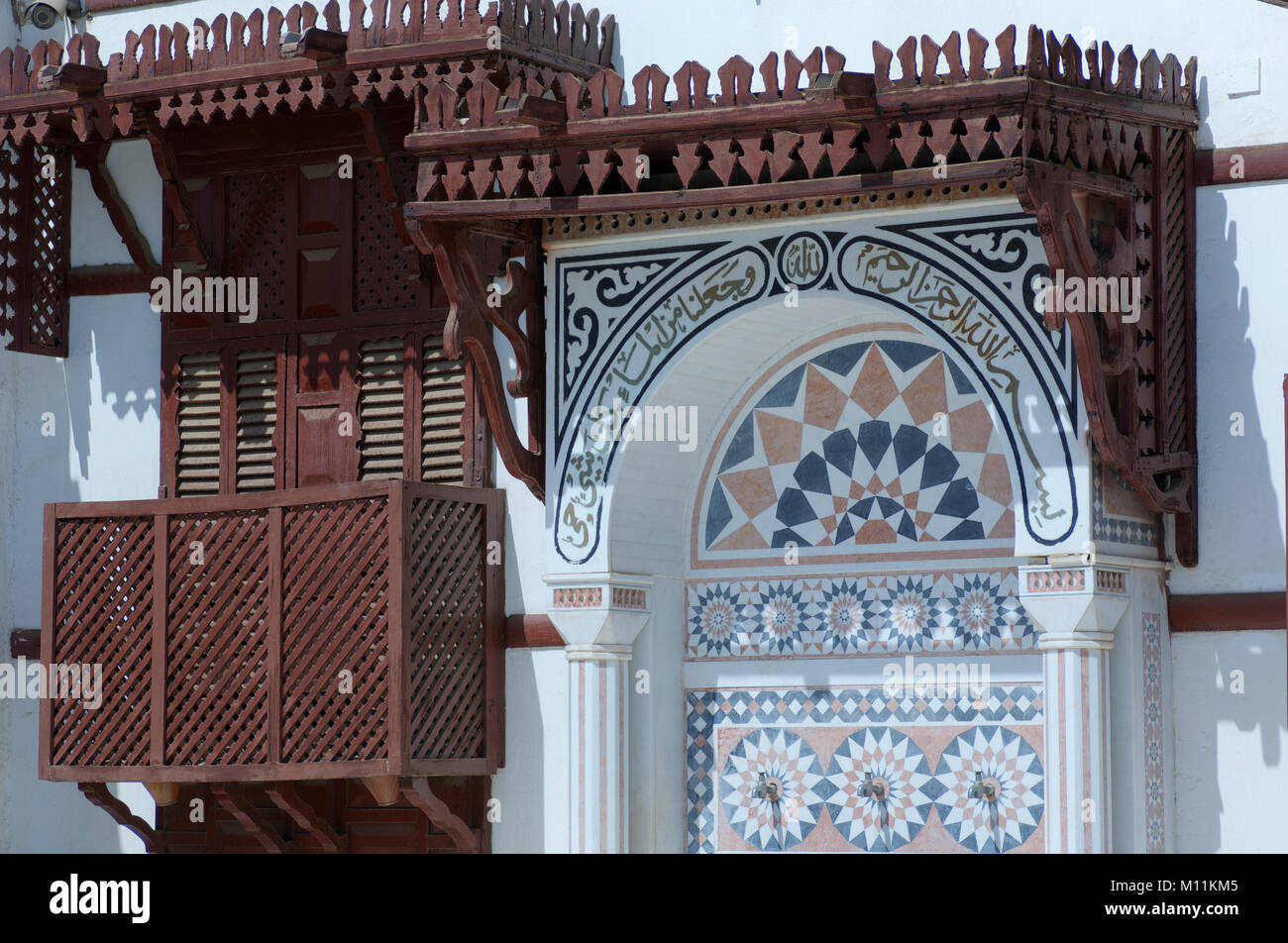 Detalles de la antigua mezquita de Jeddah, Arabia Saudita Foto de stock