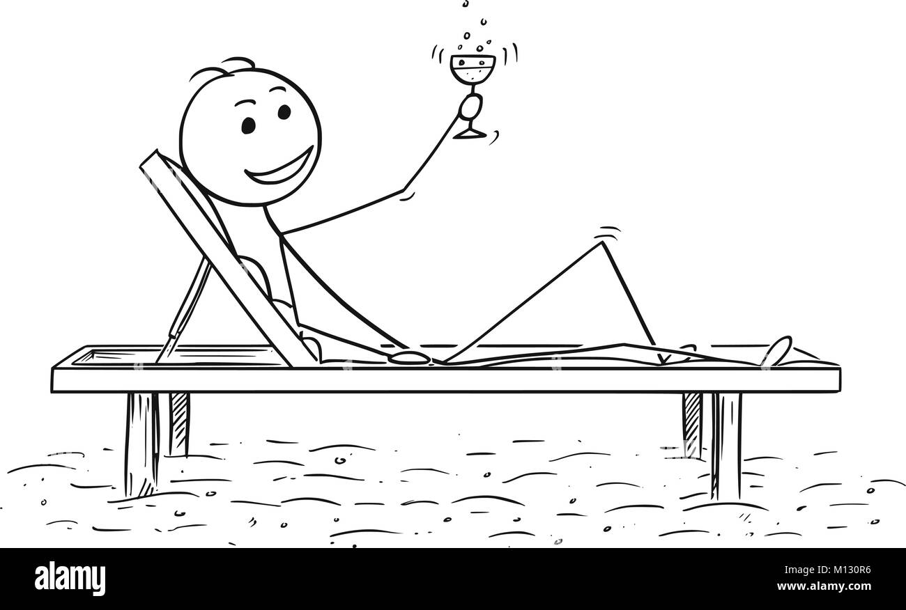 Cartoon conceptual del hombre de éxito relajándose en la playa Ilustración del Vector