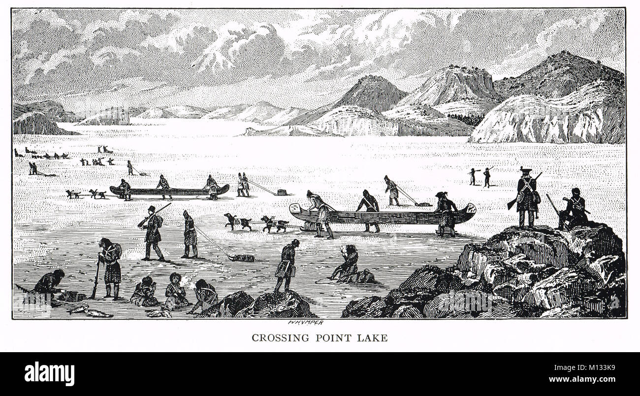 El punto de cruce de lago, Territorios del Noroeste, Canadá, Coppermine Expedición de 1819-22 Foto de stock