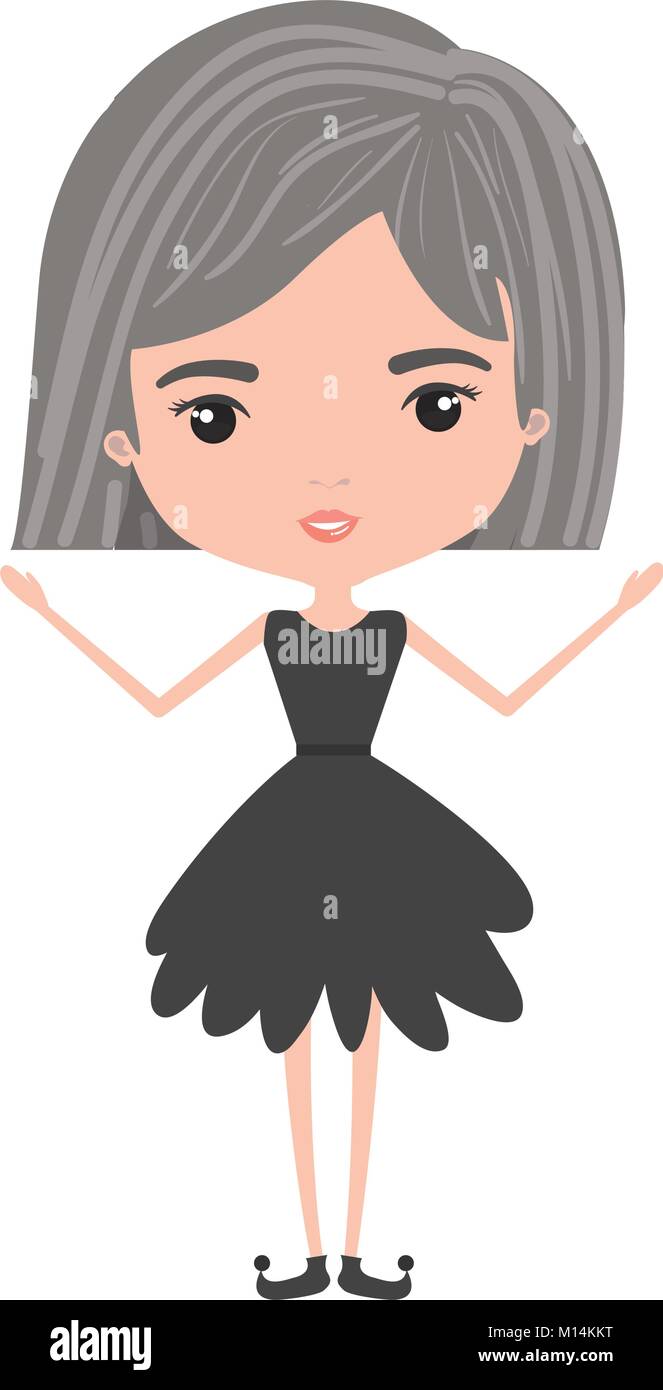 Girly Hada Sin Alas Y Gris De Pelo Corto En Vestido Negro Sobre Fondo Blanco Imagen Vector De Stock Alamy