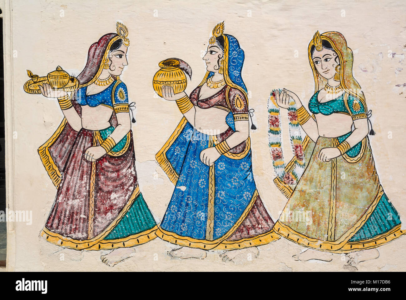 la pintura de la pared de las mujeres indias de la época mughal