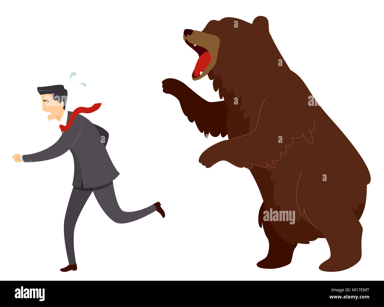 Ilustración de un empresario se ejecuta desde un rugido de oso. Mercado Bear Foto de stock
