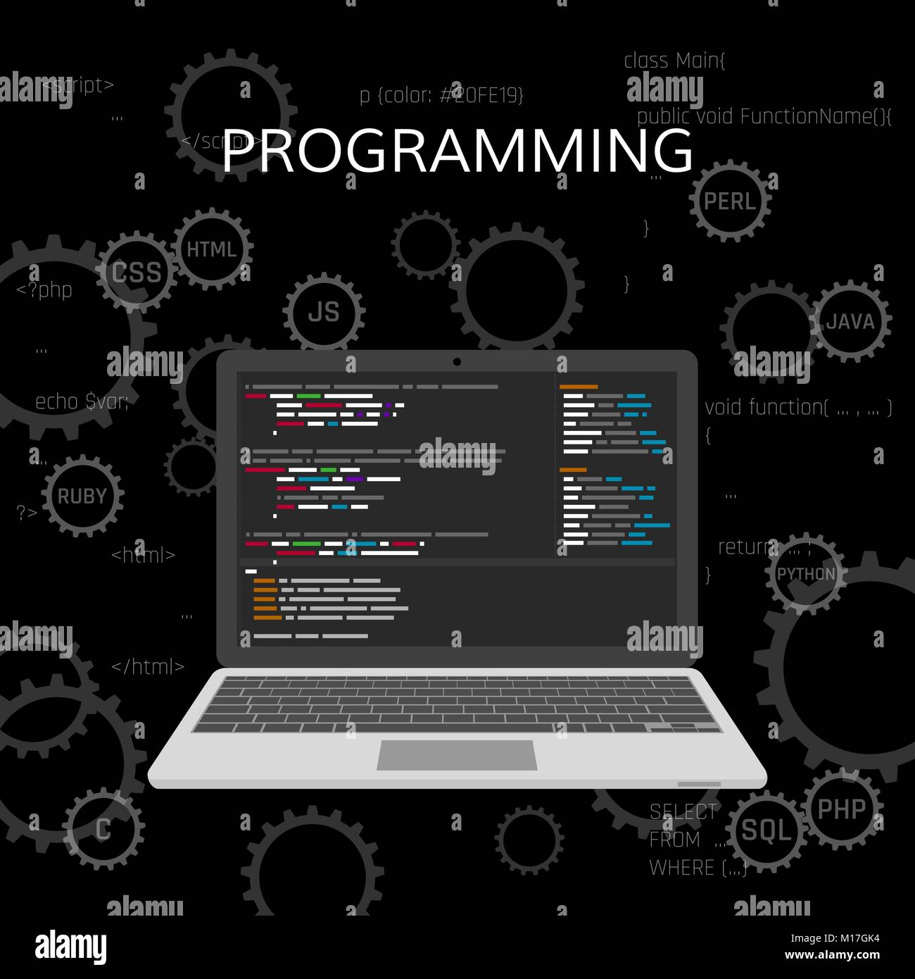Programación y codificación. Concepto de vector de desarrollo Web. Ilustración del Vector