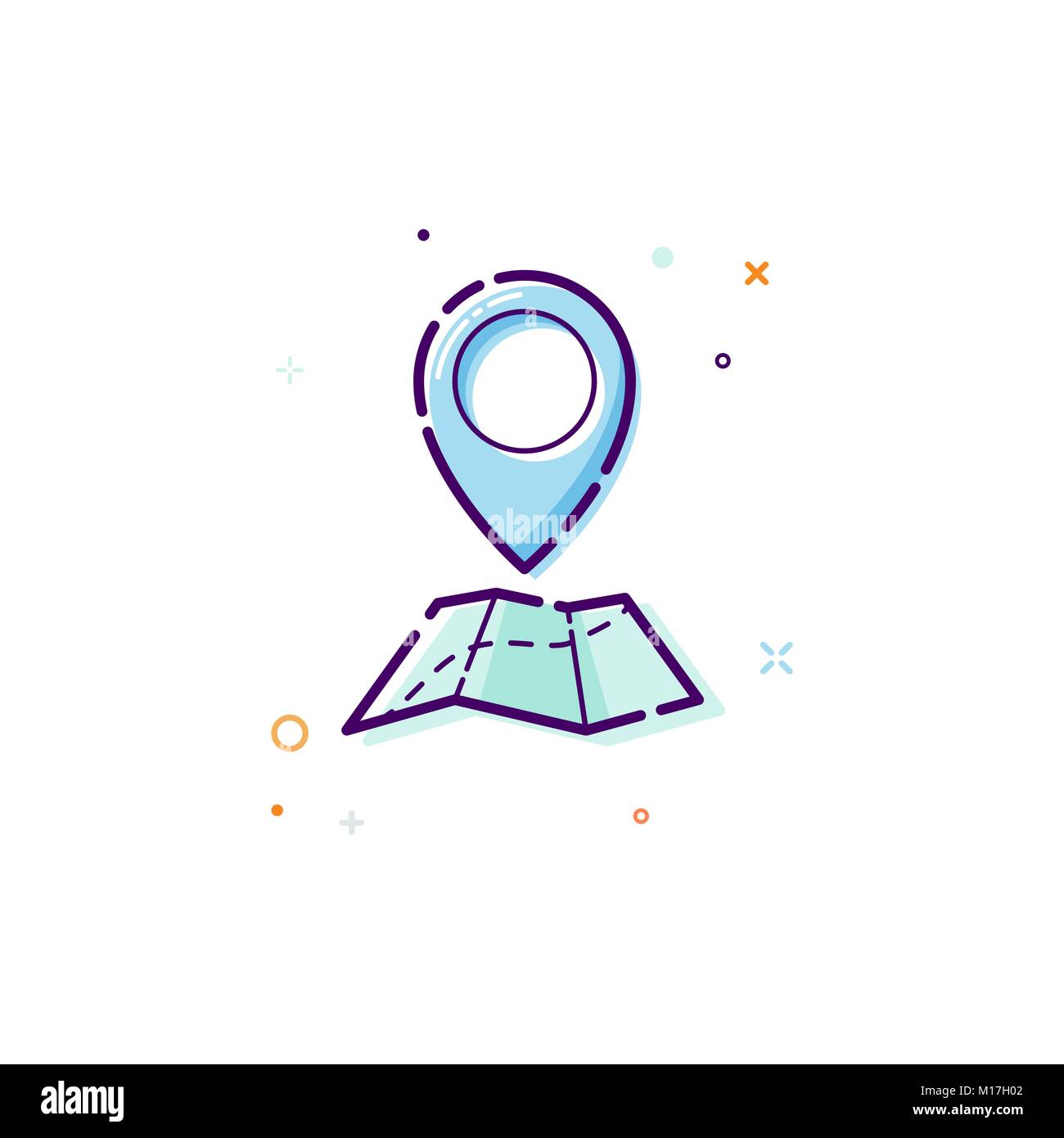 Concepto icono gps. Delgada línea plana Mapa del elemento de diseño y concepto icono puntero. Ilustración vectorial aislado sobre fondo blanco. Ilustración del Vector