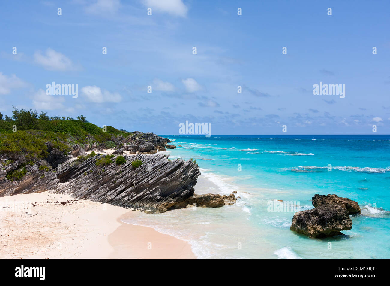 En Horseshoe Bay playa tropical en las Bermudas. Foto de stock