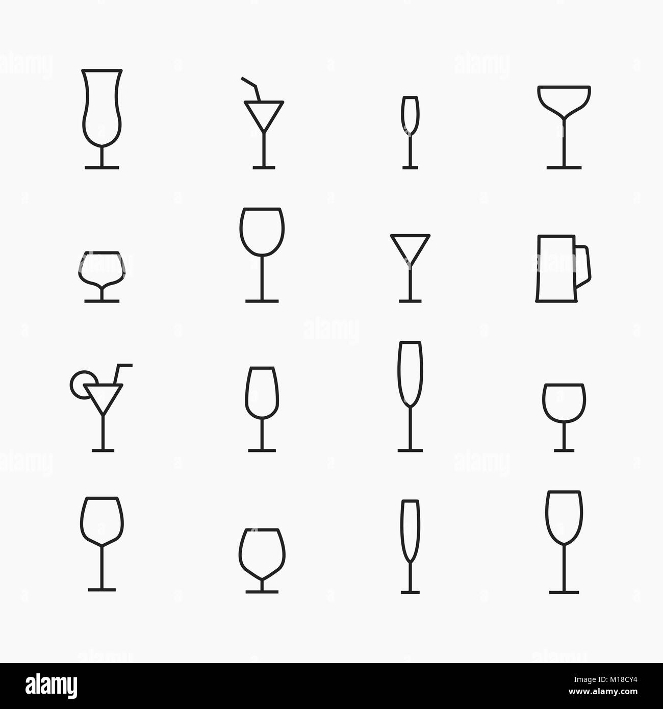 Conjunto de diferentes copas de vino para las bebidas alcohólicas de líneas  finas, aislado sobre fondo blanco, ilustración vectorial Imagen Vector de  stock - Alamy