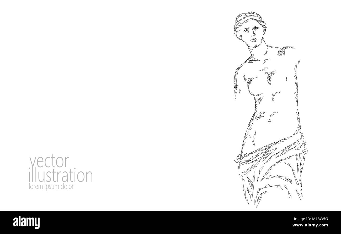 Afrodita de Milos Venus de Milo antigua estatua griega baja poli arte moderno abstracto línea poligonal punto triángulo blanco gris monocromo fondo neutro museo poster plantilla ilustración vectorial Ilustración del Vector