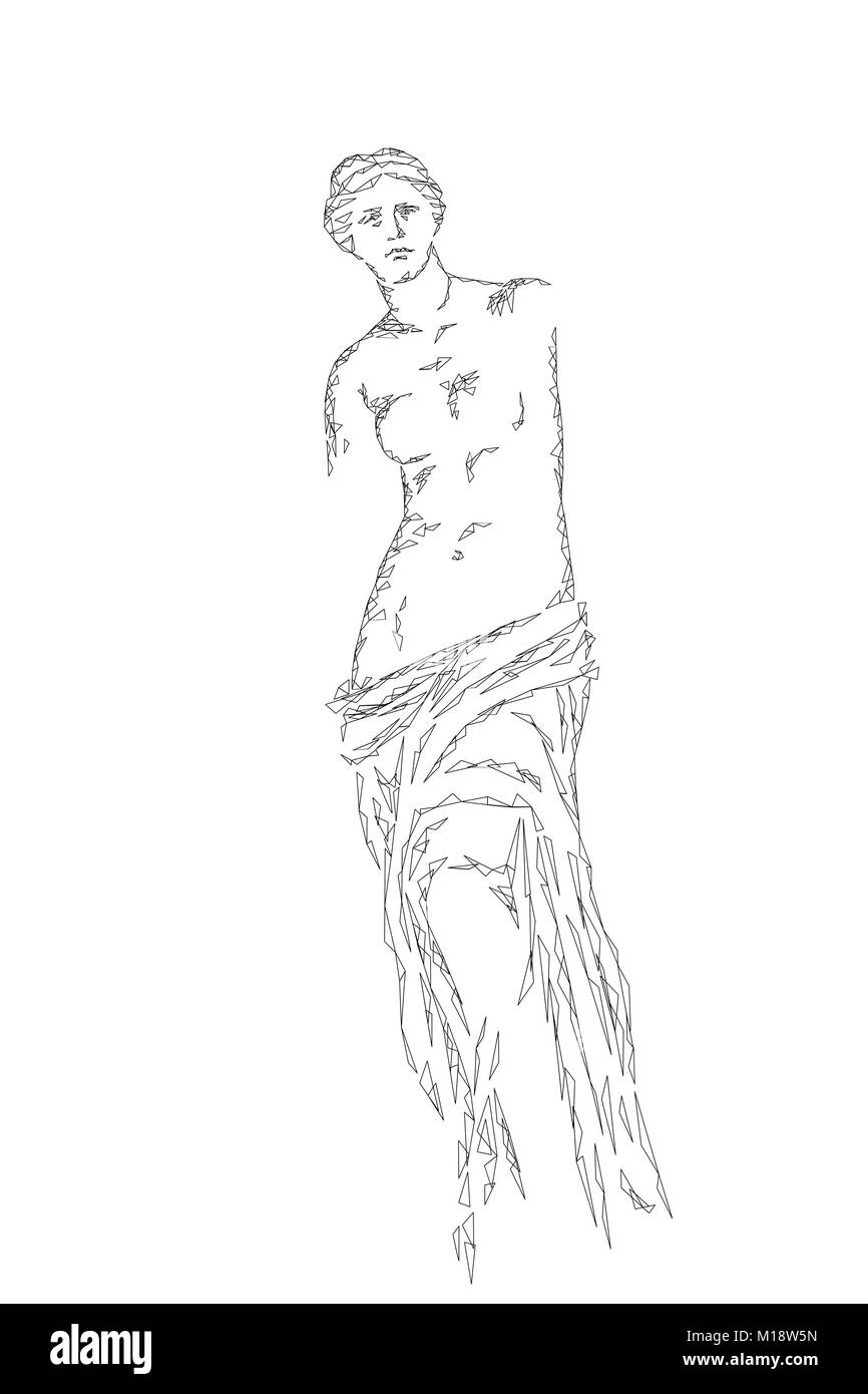 Afrodita de Milos Venus de Milo antigua estatua griega baja poli arte moderno abstracto línea poligonal punto triángulo blanco gris monocromo fondo neutro museo poster plantilla ilustración vectorial Ilustración del Vector
