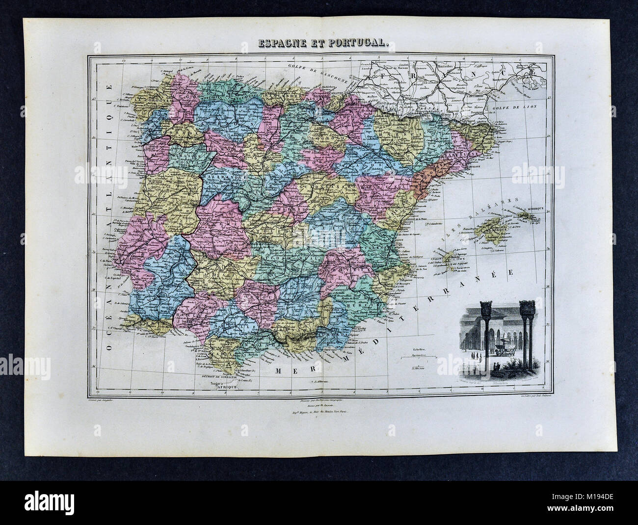 1877 Migeon Mapa - España y Portugal - Lisboa Madrid Toledo Porto Braga  Gibraltar Fotografía de stock - Alamy