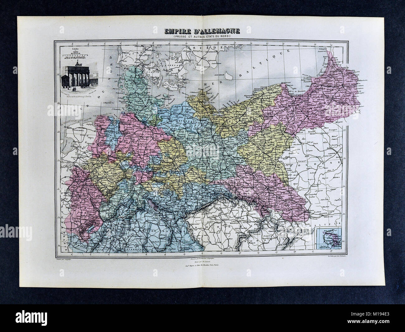 1877 Migeon Mapa Prusia - Alemania - Europa Berlin Brandenburg Foto de stock