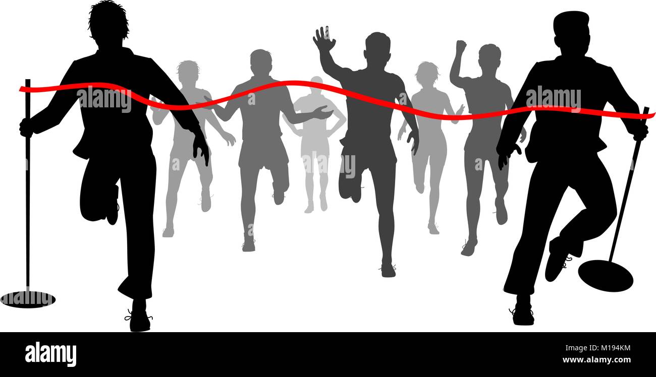 Recorte vectorial ilustración de dos hombres moviendo la línea de acabado fuera de los corredores. Ilustración del Vector
