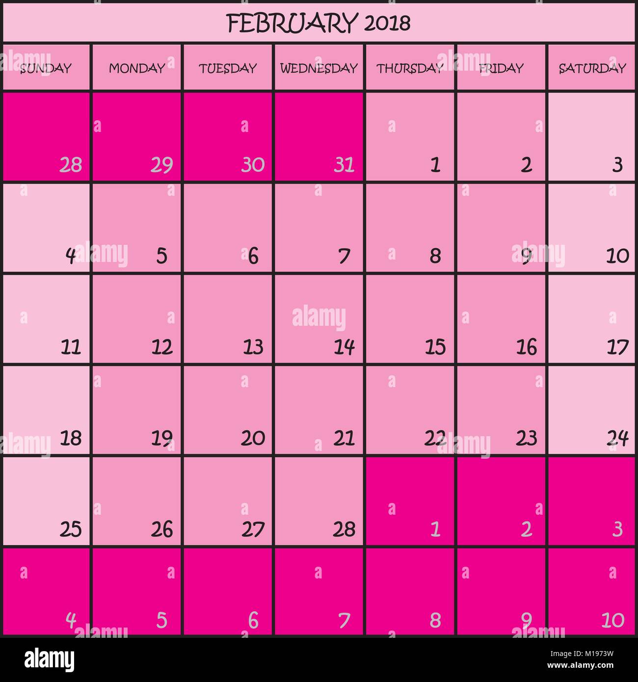 Planificador de calendario mes de febrero 2018 sobre fondo transparente  Imagen Vector de stock - Alamy