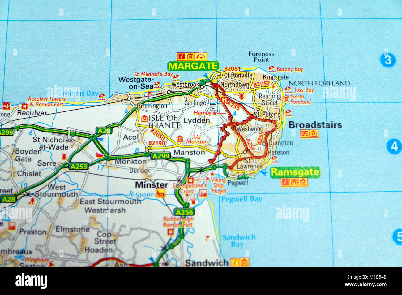 Mapa de carreteras de Margate, Inglaterra. Foto de stock