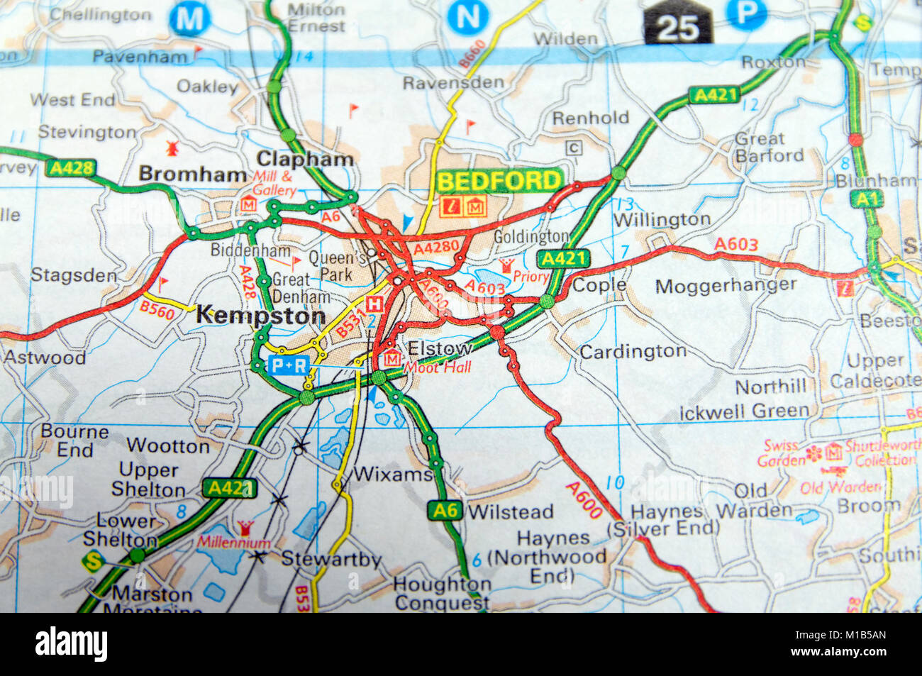 Mapa de carreteras de Bedford, Inglaterra Fotografía de stock Alamy