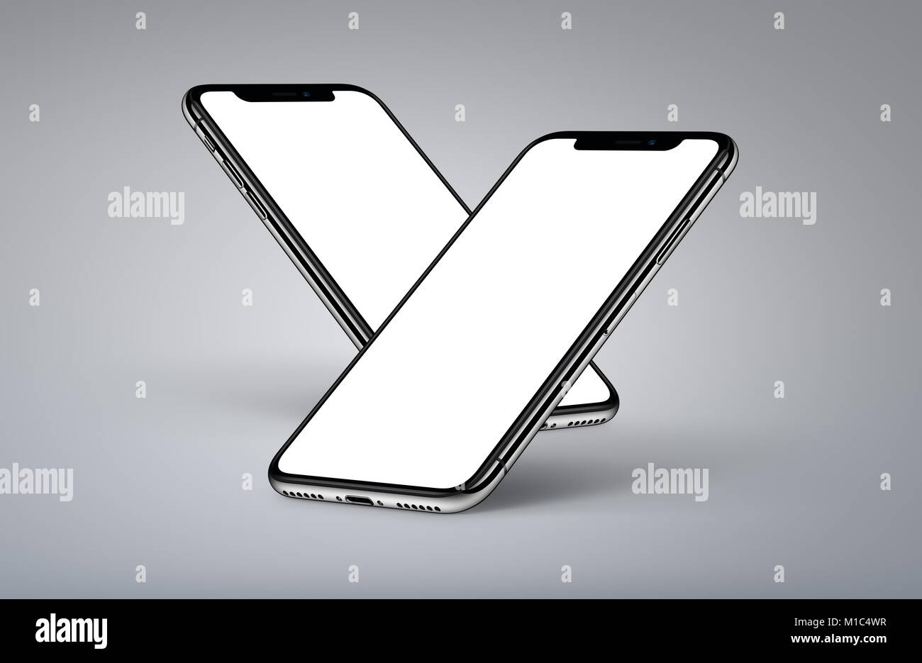 IPhone X. Perspectiva maqueta smartphones lados frontal con pantalla blanca  sobre fondo gris Fotografía de stock - Alamy