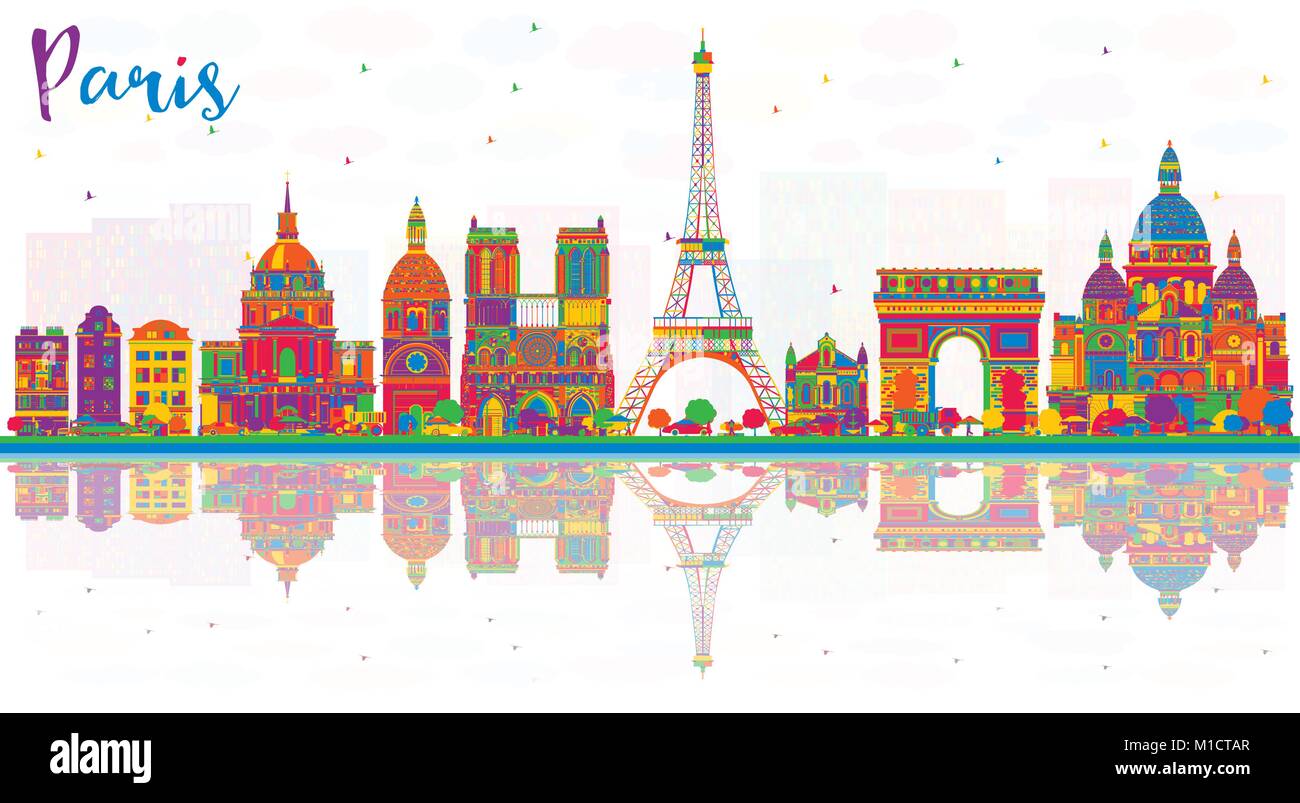 París, Francia La ciudad con edificios de colores y reflejos. Ilustración vectorial. Viajes de negocios y turismo concepto con la arquitectura histórica. Ilustración del Vector