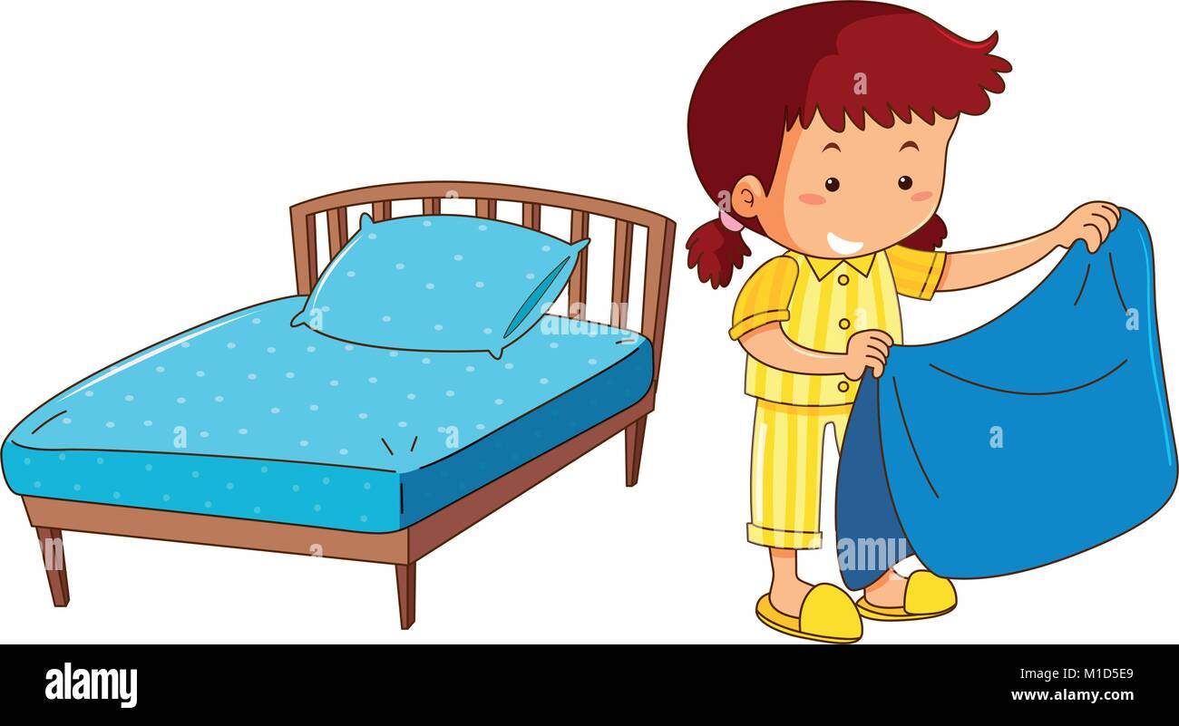 Hacer la cama chica ilustración sobre fondo blanco Imagen Vector de stock -  Alamy