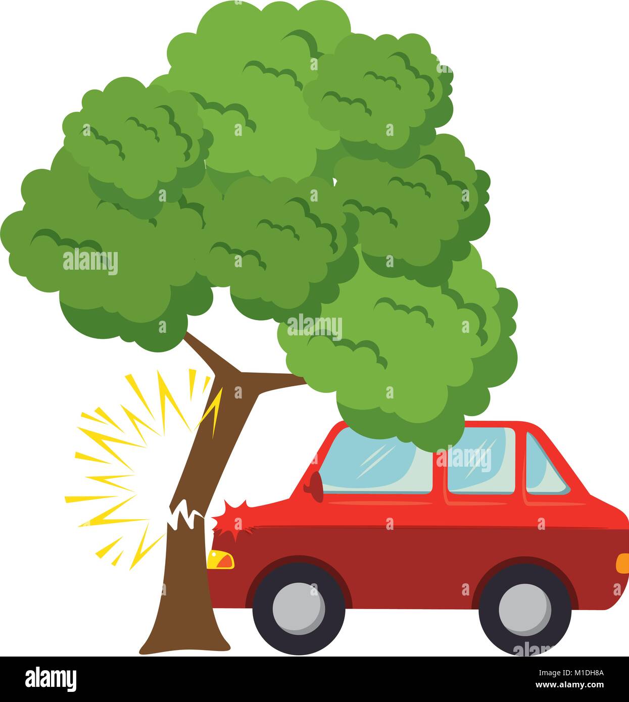 Coches accidente de choque con el árbol ilustración vectorial diseño