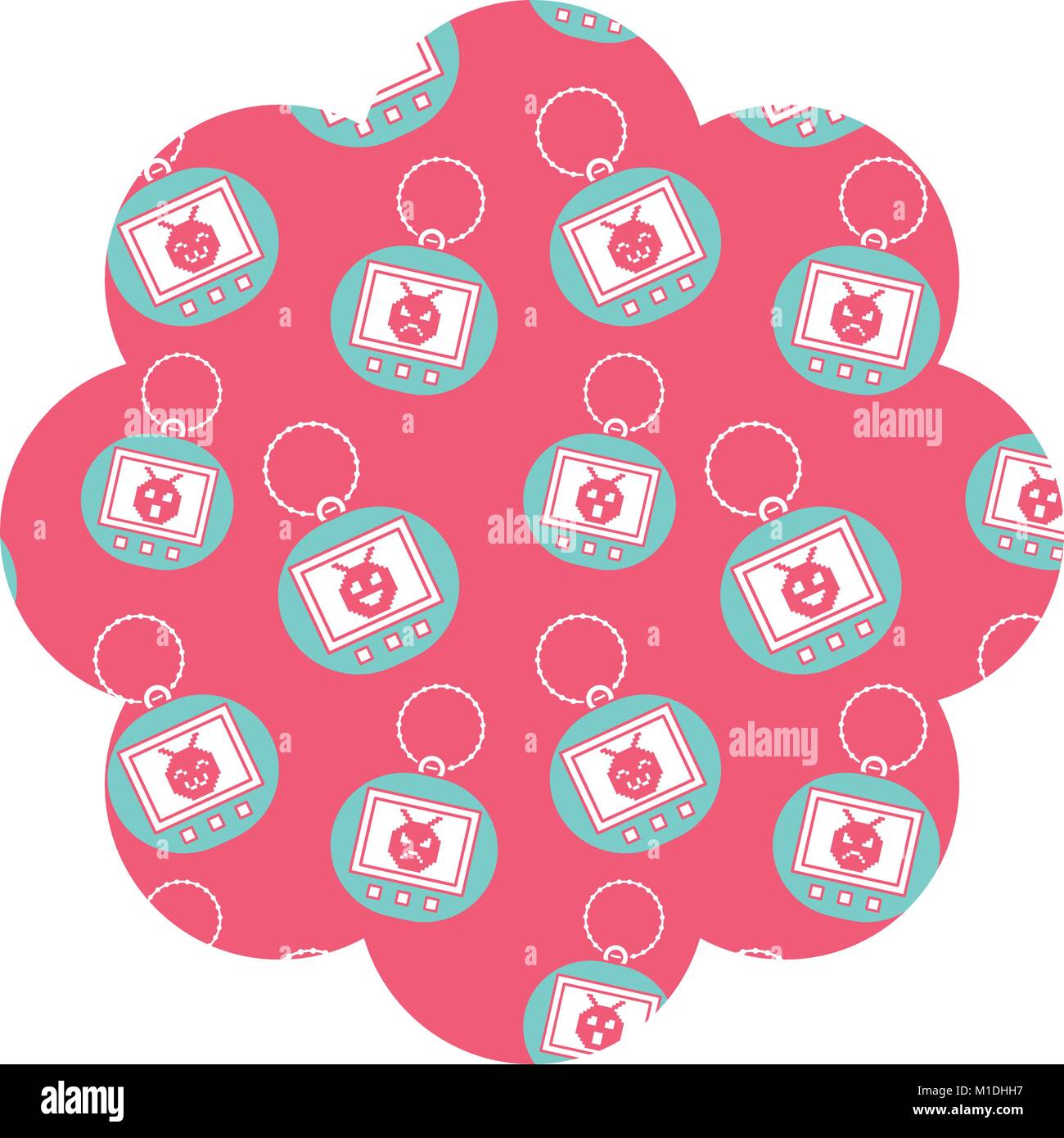 Etiqueta con forma de patrón de flores tamagotchi juego de juguetes  ilustración vectorial color rosa de fondo Imagen Vector de stock - Alamy